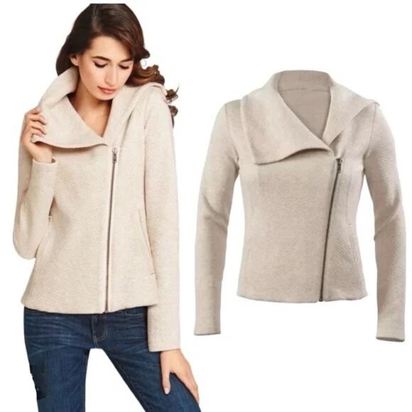 Cabi Womens Jacket Size Small Ryder Oatmeal Heather Moto Diamond Quilted Stylish - Picture 1 of 12